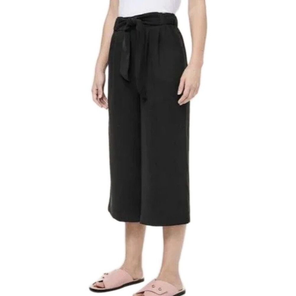 Lululemon Pants Size 4  Black Noir Crop Wide Leg High Tie Waist Travel Casual
